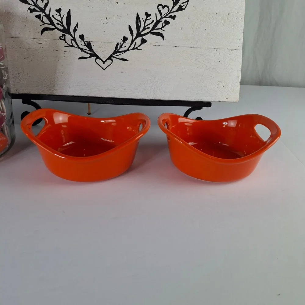 Rachael Ray Orange Stoneware 12 oz Ramekins Set of 2 G014 Oven Safe Bowls